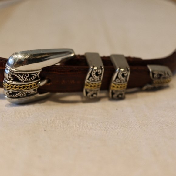 Arden Leather Lizard Embossed Calfskin Belt Brown, Silver hardware size Large - Picture 3 of 16